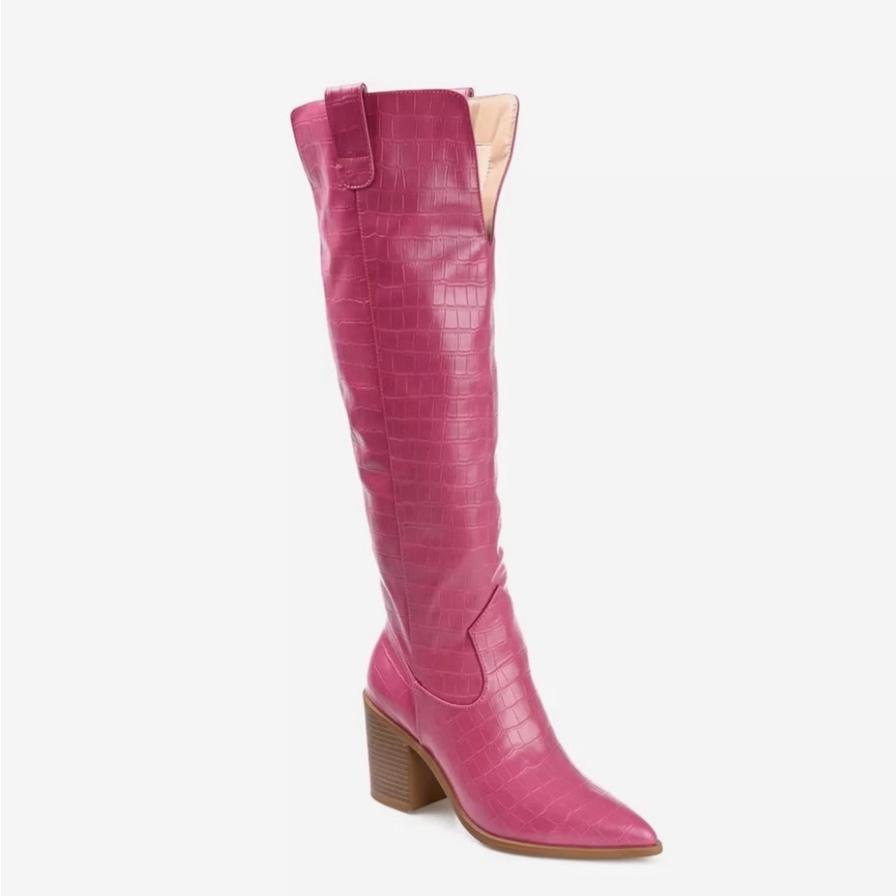 Journey Pink Therese Knee-High Croc-Embossed Boots size 11 wide calf - Picture 2 of 10